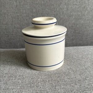 Cream Ceramic Butterbell with Blue Trim